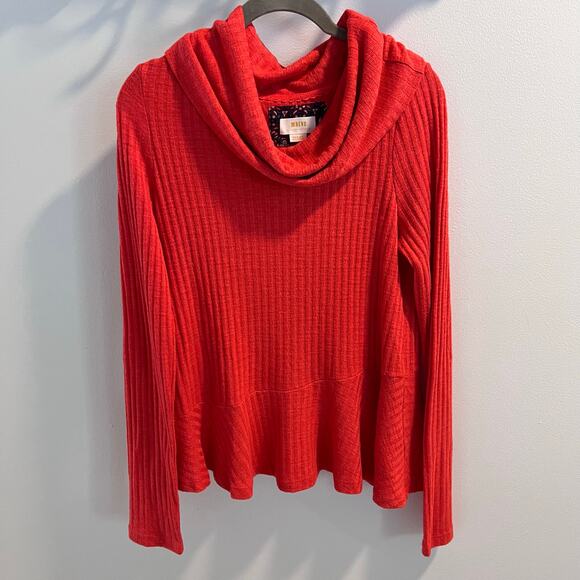 Maeve X Anthropologie Orange Winterscape Thermal Peplum Cowl Neck Top Size M - Picture 2 of 7